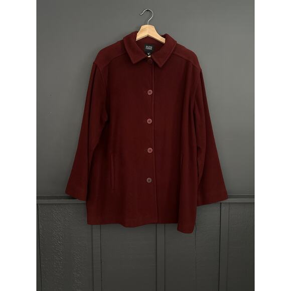 Eileen Fisher Wool Burgundy Boxy Button Front Coat Size Medium - Picture 2 of 8